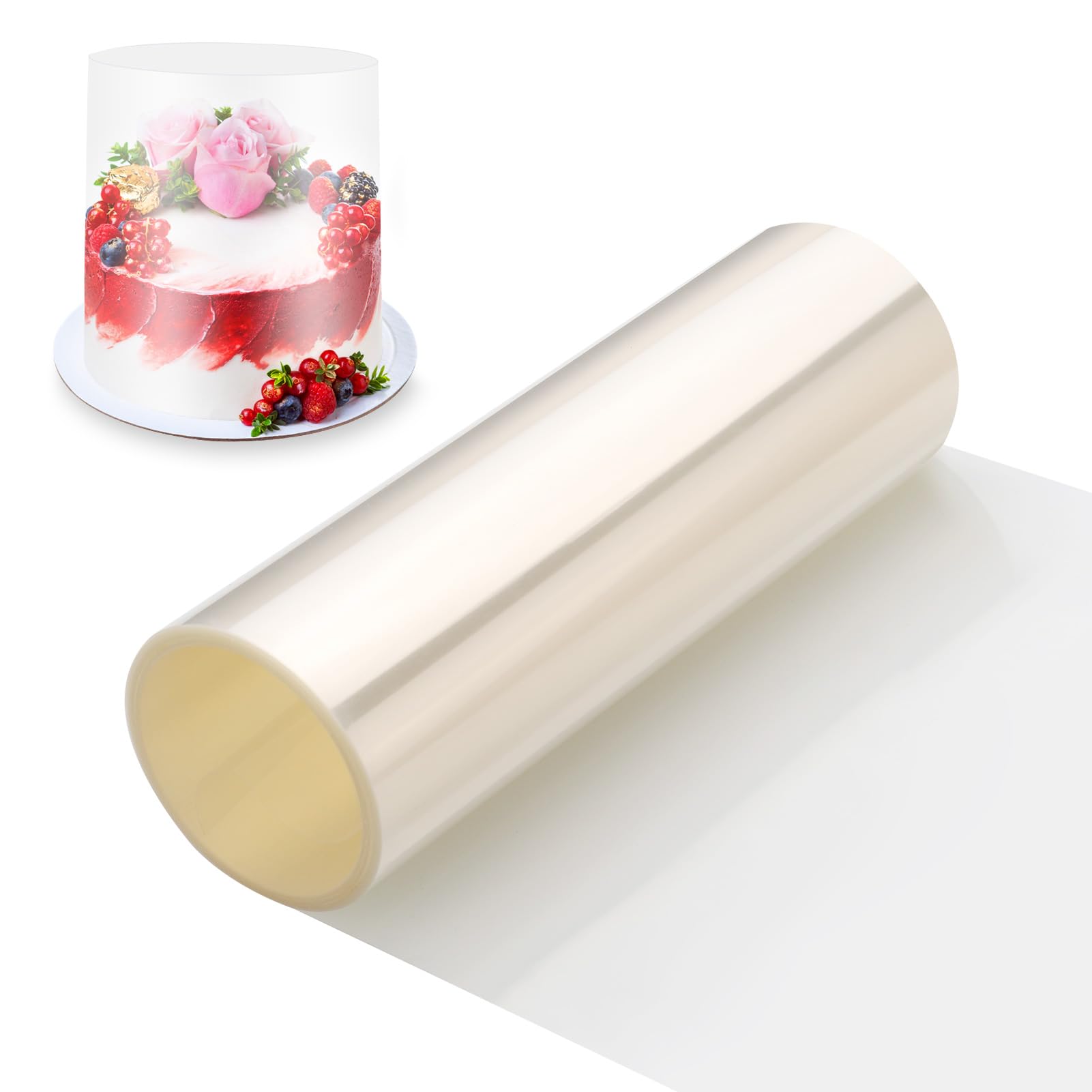Zocipro Acetate Cake Collars, 20cm x 10m Thickened Acetate Sheets, Clear Transparent Acetate Roll for Baking Cakes, Chocolate Mousse Cake, Cake Decorating