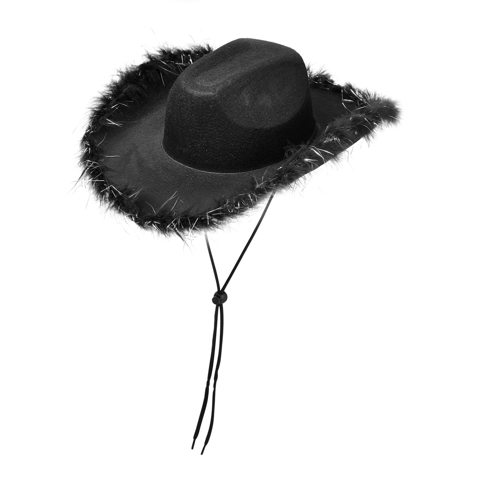 Edhomenn Kids Cowboy Hats, Wide Brim Western Cowgirl Hat with Adjustable Strap, Cowgirl Costume Accessories (04 Black, One Size)