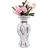 Serdic Modern Decorative Vase,Silver Flower Vase for Home Decor with Rhinestone,30 cm Luxury Ceramic Vase for Centerpiece,Living Room,Bedroom,Large Flower Vase