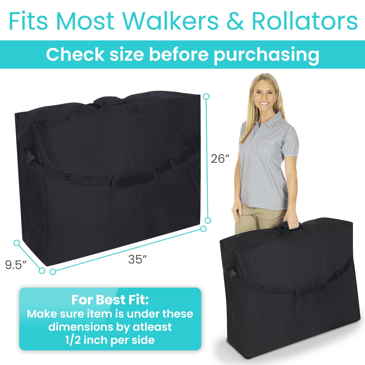 Vive XL Carry & Travel Bag for Rollator Walkers & Transport Chairs - Cover Carrier Accessory for Car Travel, Storage, Seniors - Accessories - Waterproof with Padded Straps