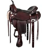 HILASON Western Trail Saddle Chocolate Brown Flex Tree | American genuine cowhide leather, hand-tooled design, 6-8 inch gullet, 26 inch skirt, includes cinch straps