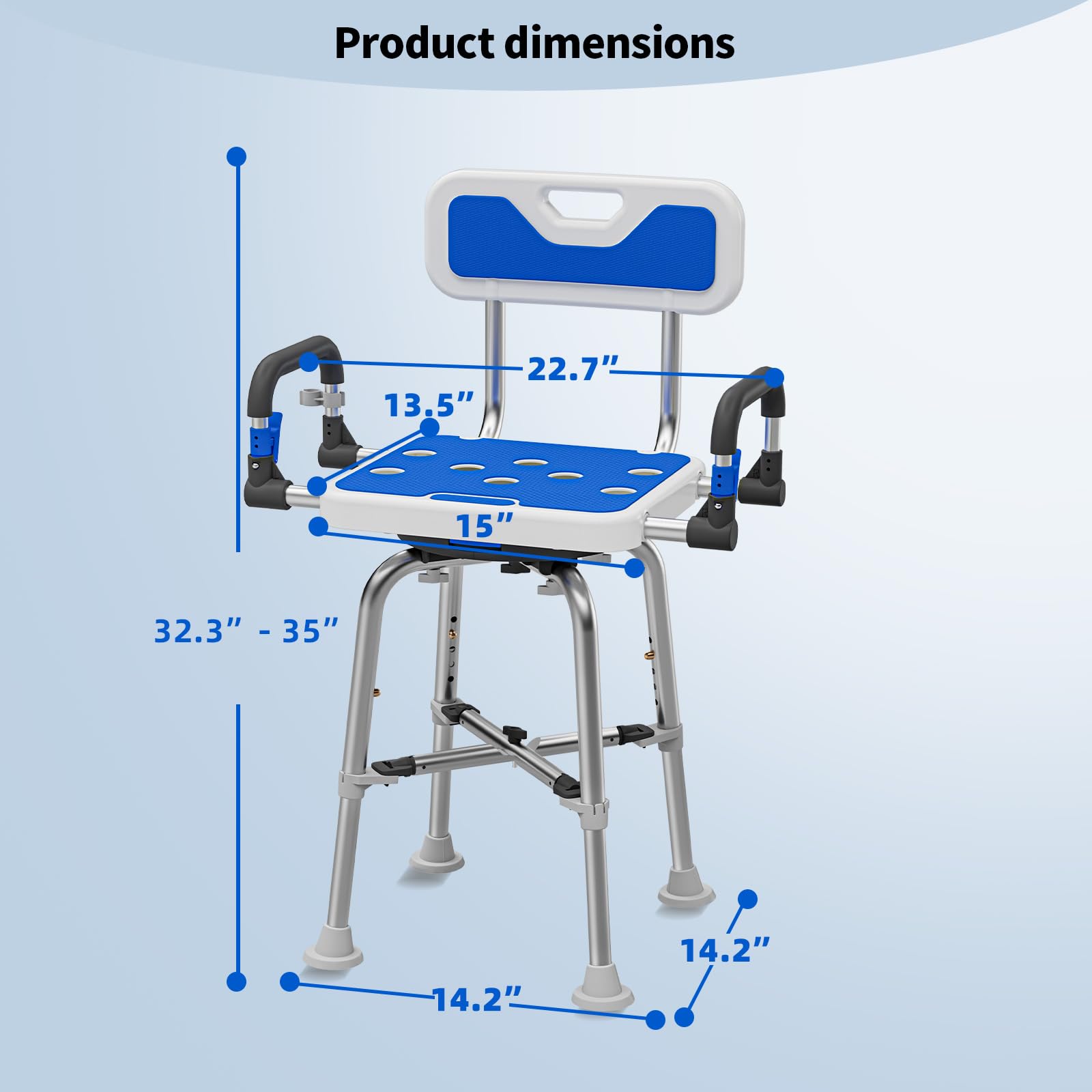 Swive Shower Chair with Arms and Back Heavy Duty 500 lbs for Seniors Elderly Disabled or Bariatric Adults Bench Seat for Inside Shower Stall and Bathroom Bath Tub Seats Adjustable Stool