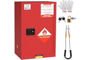 YOEXTO Flammable Storage Cabinet 23.23" x 18.11" x 35", Galvanized Steel Flammable Cabinet 30 Gallon, fire Resistant Cabinet, Chemical, Red