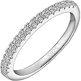 Gemsme Moissanite Wedding Band for Women - 925 Sterling Silver Rings with 18K White Gold Plated Thin Stackable Eternity Engagement Anniversary Wedding Rings Size 4-12