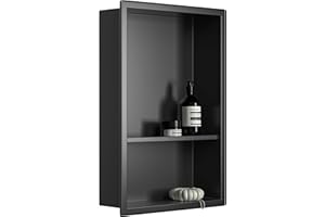 Bernkot Stainless Steel Shower Niche 18" X 12" Matte Black Niche Shower No Tile Needed Wall Niche with Shelf for Bathroom Storage Over Mount Installation