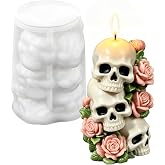 VvLons Skull Candle Mold, 3D Rose Skeleton Head Halloween Candle Mold | Skull Silicone Mold for Plaster, Epoxy Resin, Column Candle, Halloween Decor DIY Handmade Gifts Soft Clear Nonstick Material