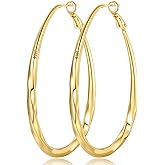 PABBEU Silver Hoop Earrings for Women Oval Hypoallergenic 925 Sterling Silver Hoop Earrings Lightwieght Large Hoops Earring for Women Trendy