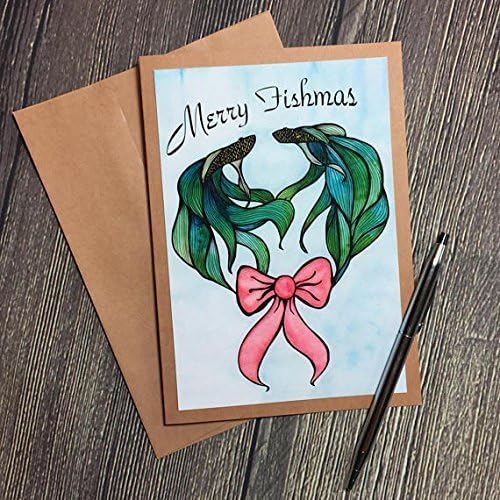 Merry Fishmas Original Watercolor Print - Kraft Greeting Card