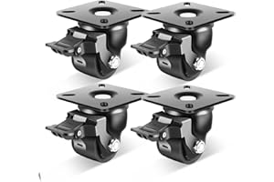 Nefish 2-Inch Heavy Duty Casters Set of 4, Industrial Grade Castors Wheels 2200 LBS, Low Gravity Plate Swivel Caster with Brake, Durable & Corrosion-Resistant Nylon Wheels for Industrial, Equipment