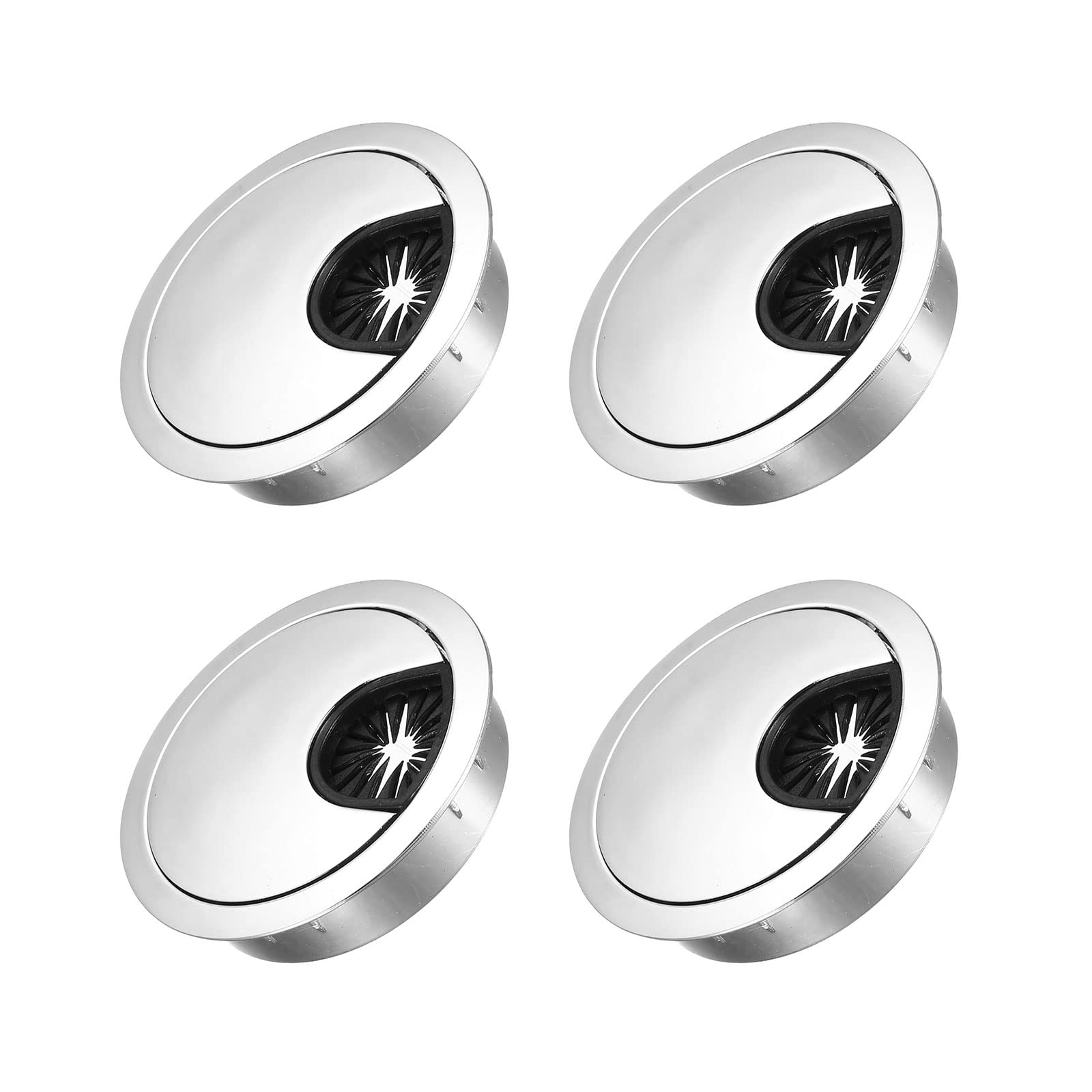METALLIXITY Cable Cord Grommet (53mm/2.1") 4Pcs, Zinc Alloy Round Cable Hole Cover Wire Organizer - for Home Desk Cable Wire Management, Bright Silver