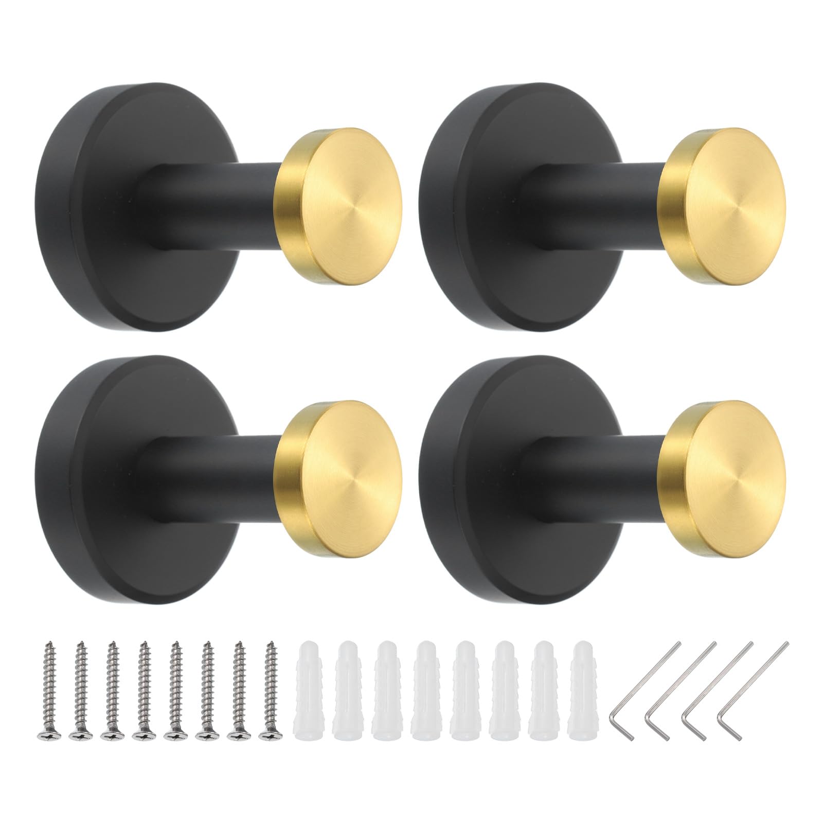 PATIKIL Towel Hooks for Hanging, 4Pack 304 Stainless Steel Round Wall Mounted Hanger Holder, with Tools for Bathroom, Bedroom, Dormitory, Hang Towel, Clothes, Coat, Robe, Hat, Black Gold
