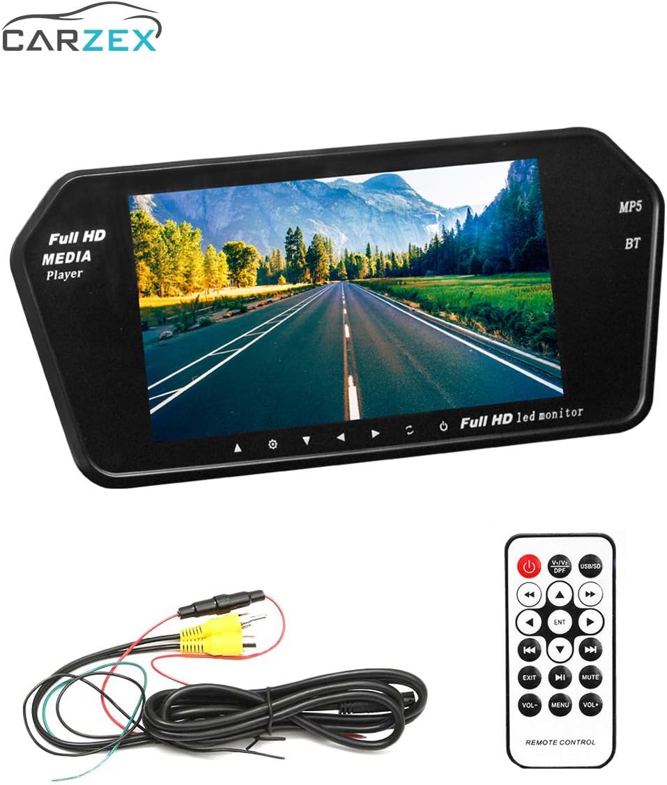 Carzex 7-inch Full HD Touch Screen Bluetooth LCD with 8 LED Night Vision Waterproof Car Rear View Reverse Parking Camera Combo