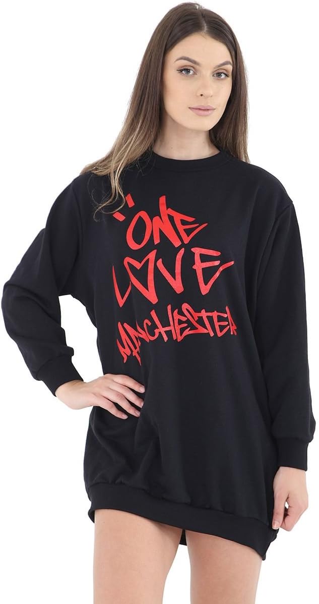 MISS BOHO CHIC Womens Oversized Baggy Loose Fit Every One Love Manchester Sweatshirt Top Dress