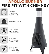 Tower T978508 Apollo Burner with Chimney & Built-In Wood Storage, Black view 2
