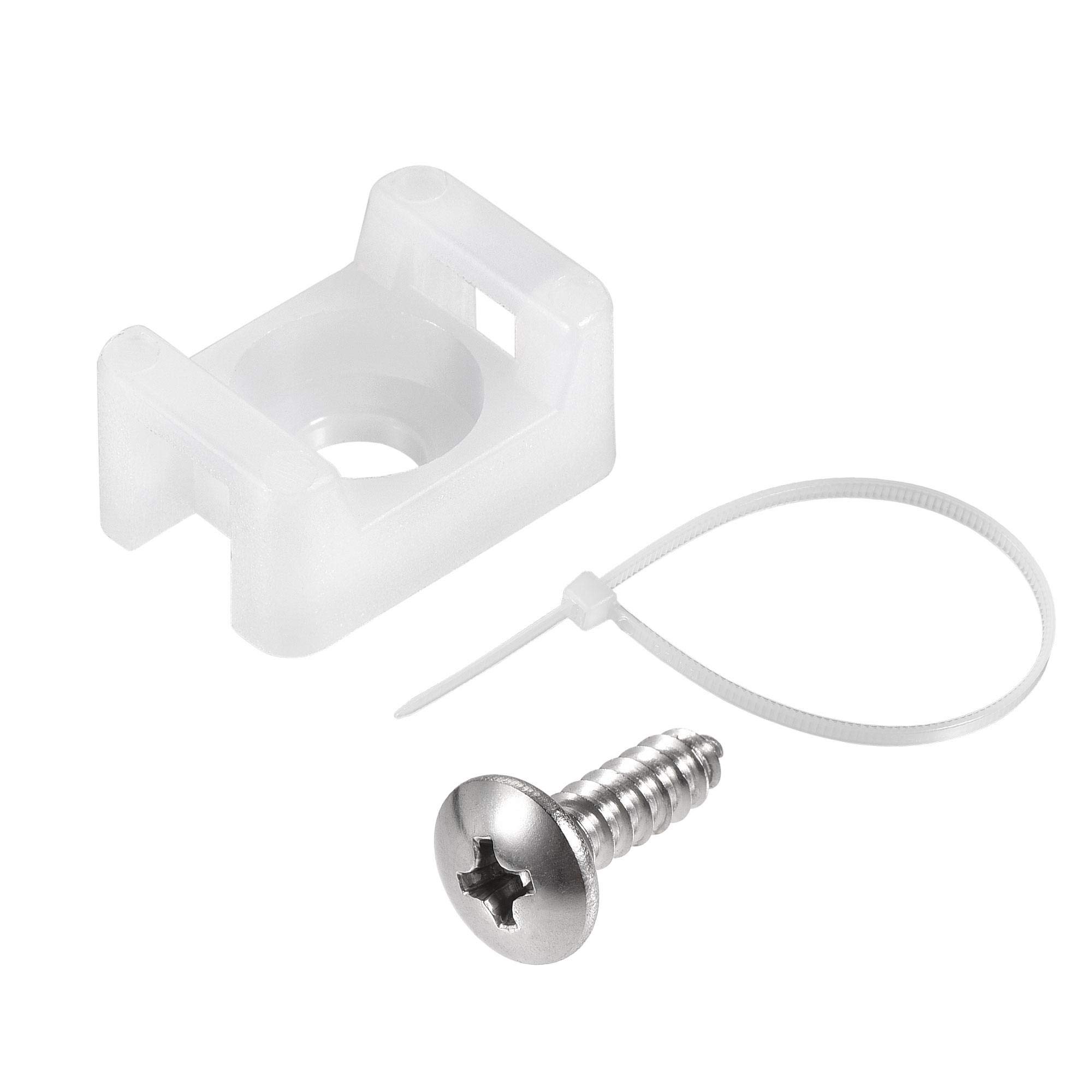 sourcing map 14.6mm x 10mm x 6.85mm Nylon Cable Fasten Clip with Screws and Ties White 50 Set