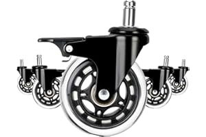 LONGADS Office Chair Caster Wheels with Brakes 5 Packs 3 in for Hardwood Floors and Low Pile Carpet,Heavy Duty Quiet Swivel Replacement -Made from Soft Premium Pu Rubber-Black