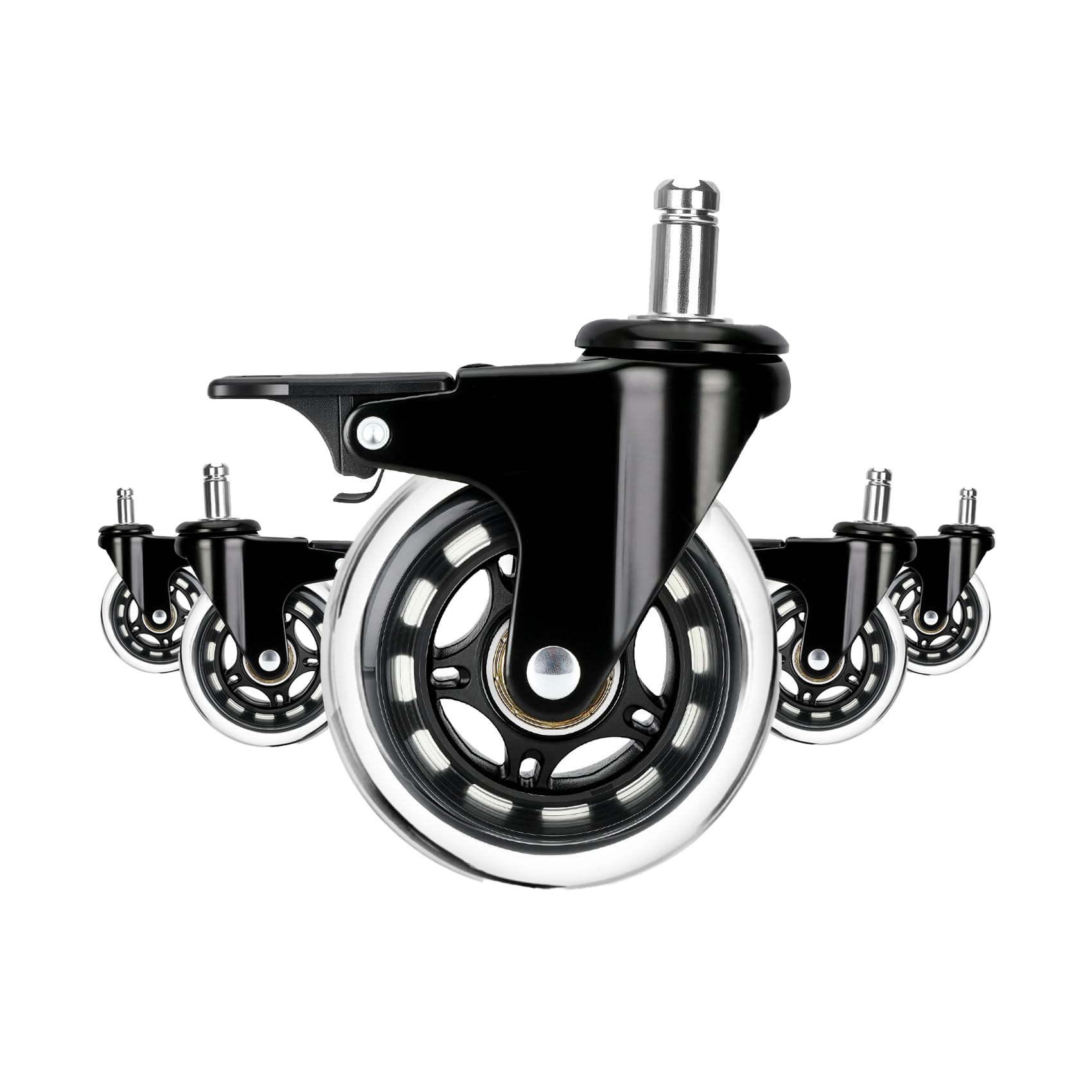 Photo 1 of LONGADS Office Chair Caster Wheels with Brakes 5 Packs 3 in for Hardwood Floors and Low Pile Carpet,Heavy Duty Quiet Swivel Replacement -Made from Soft Premium Pu Rubber-Black