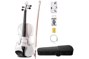 ARTALL 3/4 Handmade Student Acoustic Violin Beginner Pack with Bow, Hard Case, Chin Rest, Spare Strings, Rosin and Bridge, Glossy White