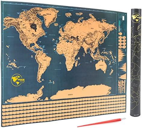 Scratch Off World Map - Detailed Scratchable Travel Tracker Poster with US States and Country Flags - Includes FREE Scratcher Pen Tool - Perfect Gift Item for Holidays &amp; Adventures (32 in. x 24 in.)