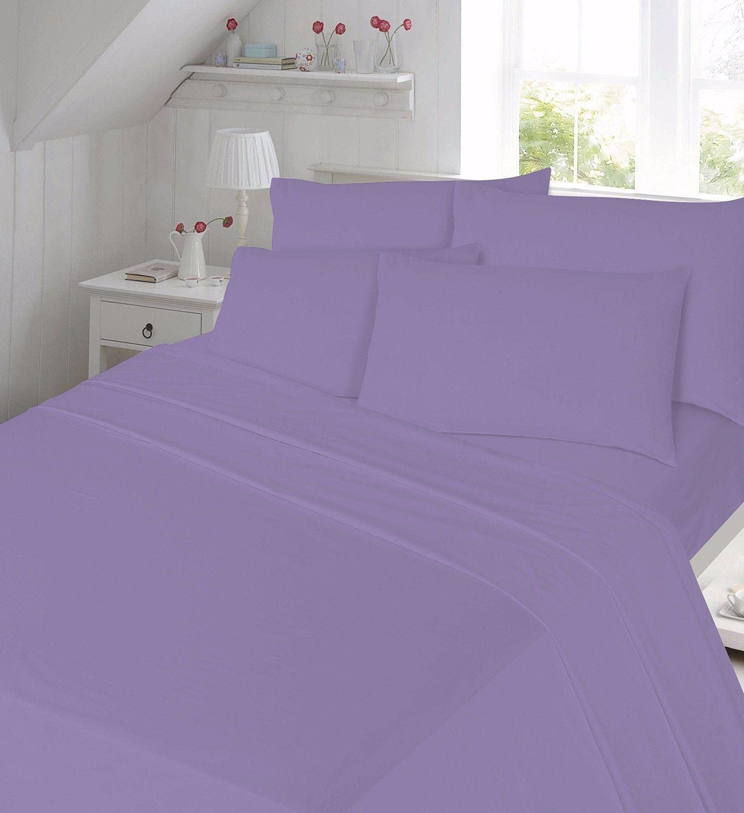 Comfort Collections Flannelette Fitted Bed Sheet Thermal Soft With FREE MATCHING 1 X PILLOW CASE Plain Dyed 100% Cotton Bed Fitted Sheet Lilac Single