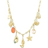 Rambling Rose 14K DIY Necklace,Beach by the Sea Gold Shell Pendant Necklaces Holiday Necklace Fruit Necklace For Women