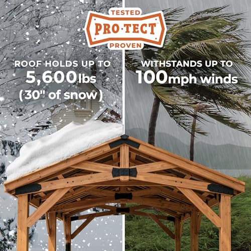 Backyard Discovery Norwood 10' x 10' Cedar Wood Outdoor Gazebo Pavilion with Hardtop Galvanized Steel Peak Roof, Snow Support, Wind Resistance, PowerPort, Shade for Garden, Patio, Deck, Entertaining image 21