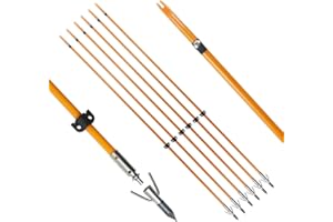 TIGER ARCHERY 34inch Bowfishing Arrows Solid Fiberglass Shaft with Broadhead for Compound Bow and Recurve Bow Fishing Arrow Archery and Hunting (Pack of 6)