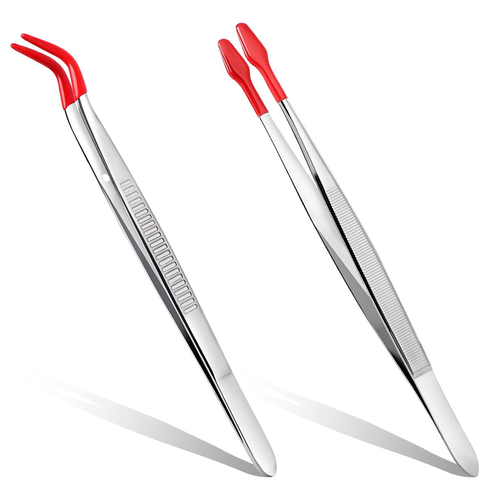 LotCow 2 Pcs Rubber Tipped Tweezers with Clear Box,PVC Silicone Flat and Bent Tips Tweezers for Lab Industrial Jewelry Hobby Craft Tweezer Tools