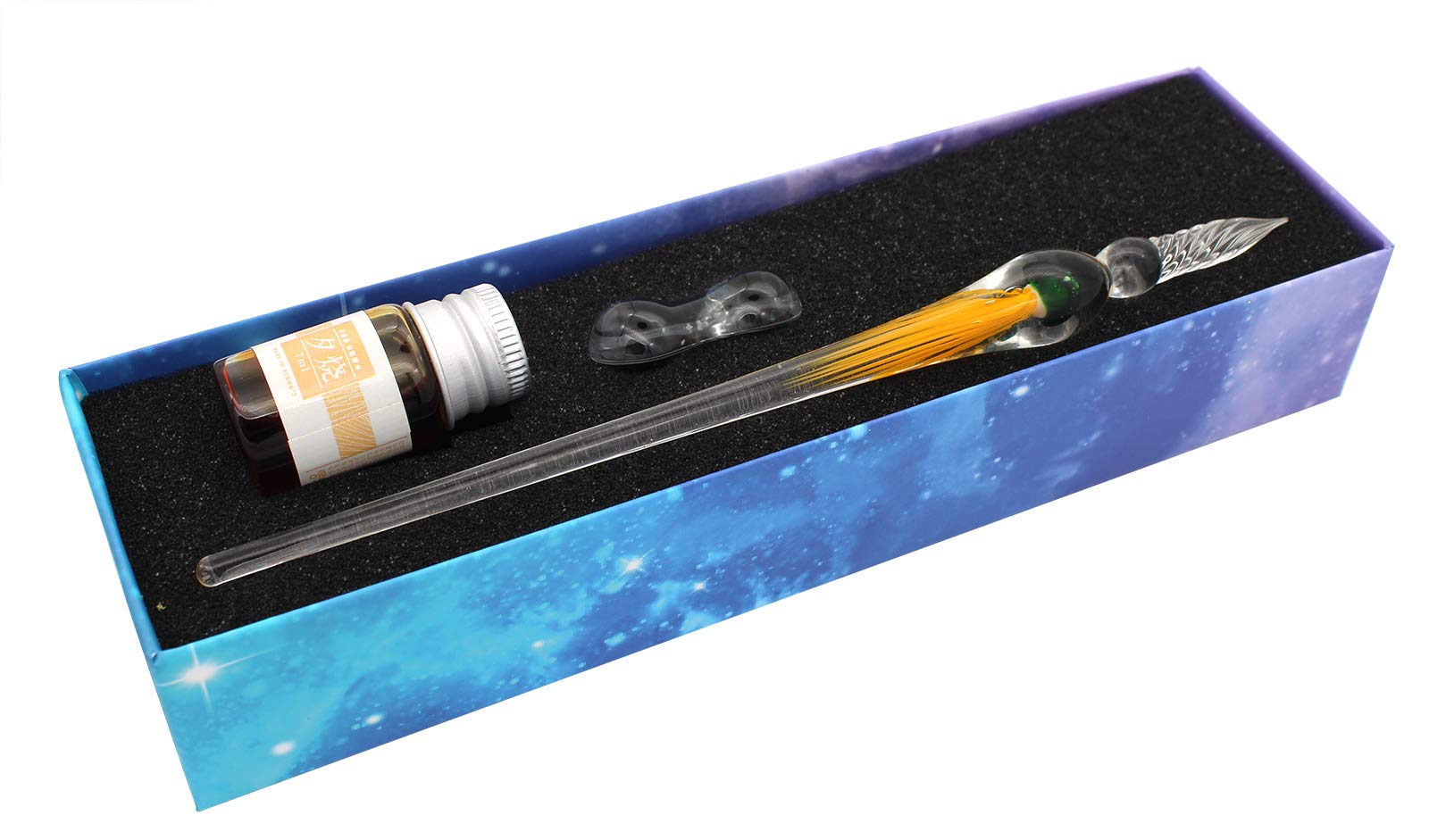 Gullor Jellyfish Glass Dip Pen, Borosilicate Glass Signature Pen Crystal Dip Sign Pen Ink Set, Orange