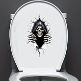 Nouiroy 3D Halloween Skeleton Sticker for Toilet Lid, Spooky Ghost Toilet Seat Cover Decal, Waterproof Vinyl Scary Toilet Lid Wrap Decal Gothic Horror Bathroom Decor，Style A