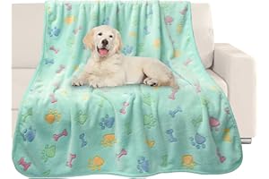 KOGSA Dog Blanket for Large Dogs,Cute Paw Pattern Pet Blanket,Dog Cat Blankets Washable 40" x 50",Soft Pet Mat Throw Cover for Kennel Crate Bed,Medium Large Dog Blanket （1 Pack Green Blanket）