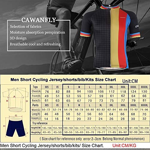 CAWANFLY Men's Cycling Jersey Bib Shorts Black Sets Bicycle Short Sleeve Reflective Bike Clothing 9D Gel Padded
