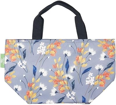 ECO CHIC Eco Chic Lightweight Foldable Insulated Lunch Bag Flowers Grey