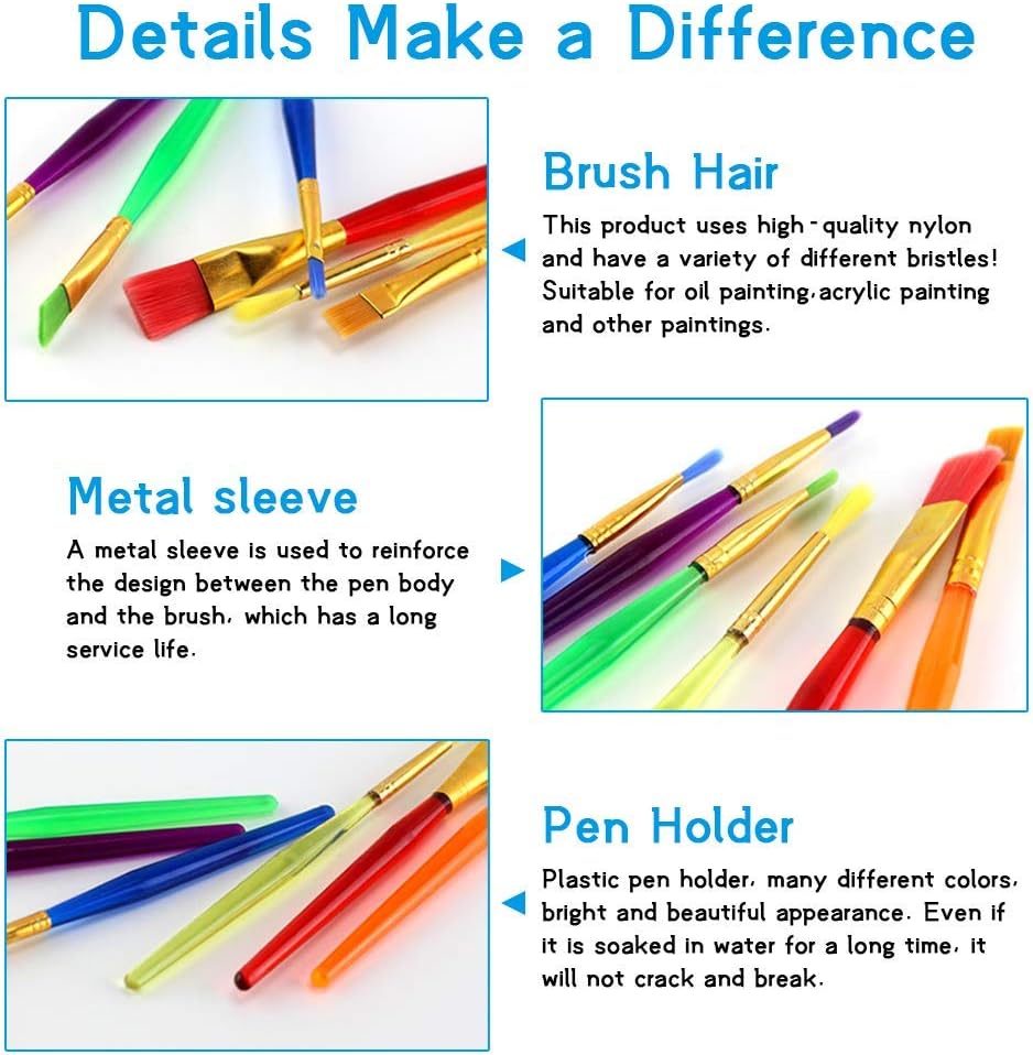 Childrens Paint Brushes, 6 Pcs Colorful Kids Paint Brush Set Plastic Paintbrushes Starter Set - Image 4