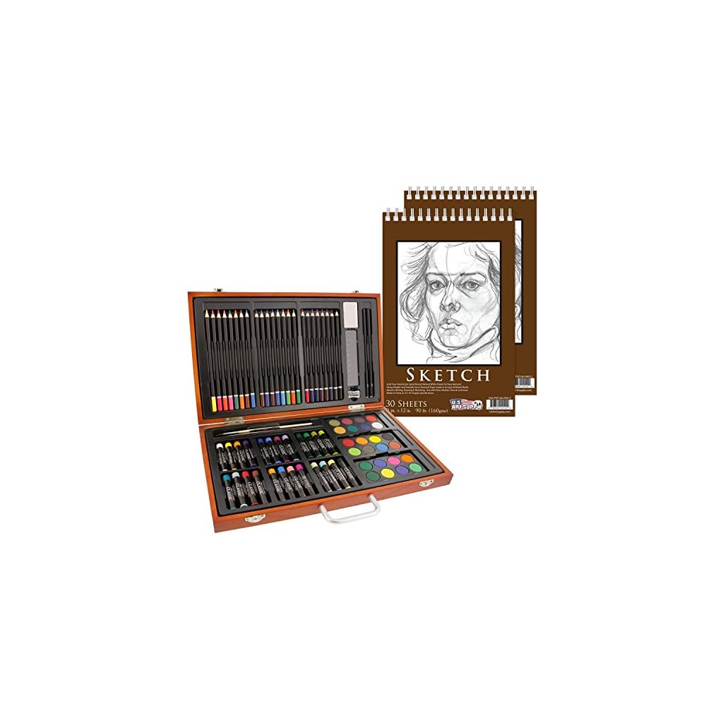 U.S. Art Supply 84Piece Deluxe Artist Studio Creativity Set Wood Box