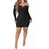 Fastkoala Women's Sexy Off Shoulder Ribbed Bodycon Dress Solid Color Long Sleeve Slim Fit Mini Night Club Party Dresses