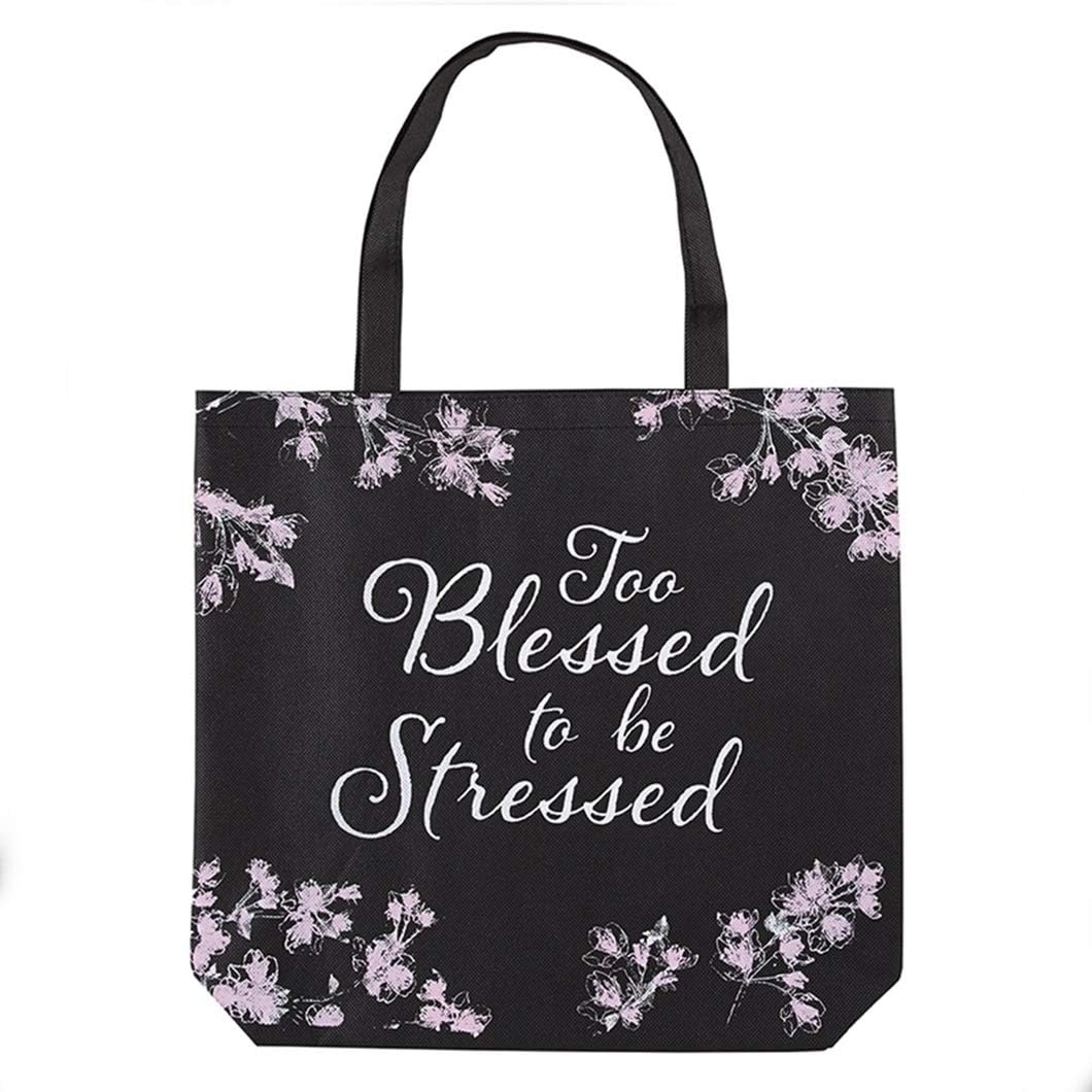 Too Blessed to Be Stressed Tote Bag with Floral Design