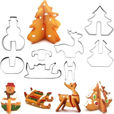 Biscotti Di Natale 3d.3d Natale Tagliabiscotti Set Acciaio Inox Biscotti Per Biscotti Favorite Holiday Forme Cervi Pupazzo Di Neve Albero Di Natale E Slitta 8 Pezzo Amazon It Casa E Cucina