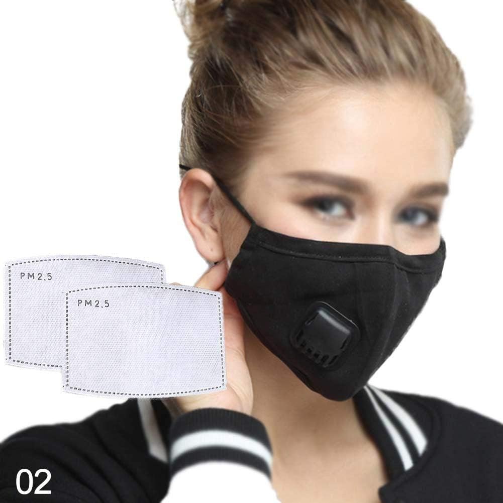 Julymoda Adults PM2.5 Cotton Mouth 𝐌𝐀𝐒𝐊 with Breath Valve Filter Cloth Activated Carbon Filter Respirator 2Pcs Filter Papers Black-Women