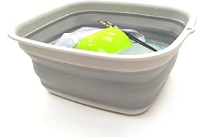 SAMMART 7.7L (2 Gallon) Collapsible Tub - Foldable Dish Tub - Portable Washing Basin - Space Saving Plastic Washtub (Grey, S)