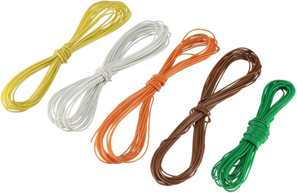sourcing map 5 Pcs Wrapping Wire Tin Plated Copper Wire PCB Wires Cable P/N DM-30-1000 30 AWG 3 Meters Length for Eletronic Test