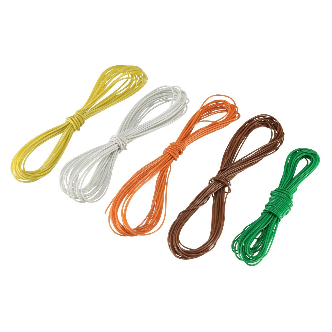 sourcing map 5 Pcs Wrapping Wire Tin Plated Copper Wire PCB Wires Cable P/N DM-30-1000 30 AWG 3 Meters Length for Eletronic Test