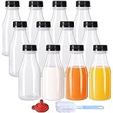 zmybcpack 12 Pack 8oz Plastic Juice Bottles with Lids (Dishwasher Safe), Reusable Plastic Juice & Smoothie Drink Bottles, Cle