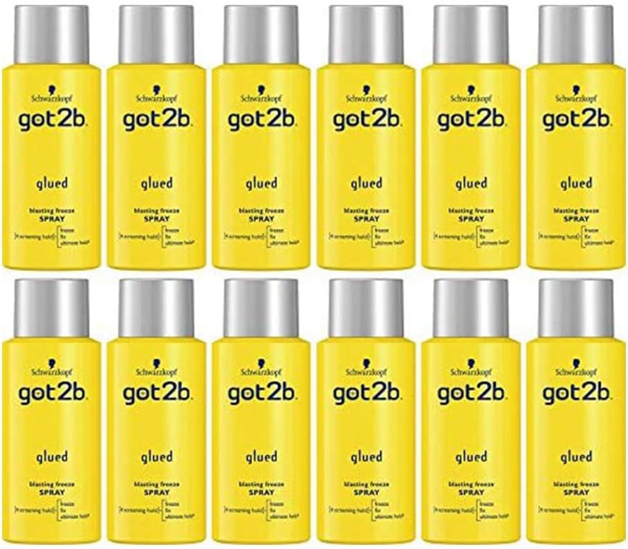 Schwarzkopf got2b Glued Blasting Freeze Spray, Strong Hold Hairspray for Up to 72 Hours, Vegan, Silicone Free, 100 ml - Pack of 12