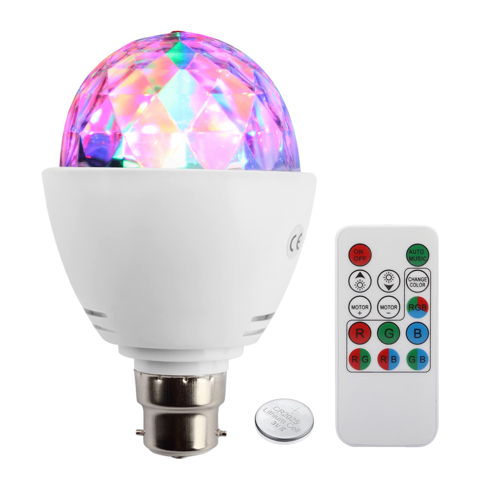 TSSS 3W B22 Bayonet Disco Ball Light Lamp RGB Rotating LED Strobe Party Bulb Stage Light for Family Party,Birthday,Festival,Transforms Room Decoration with Remote Control