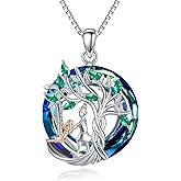 SHINYKEND 925 Sterling Silver Mom and Daughter Necklace, Tree of Life Crystal Pendant Necklaces Jewelry Gifts for Women Mom Wife Mothers Day Christmas Birthday 18+2 inch