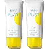 Supergoop! Play Mineral Lotion - 3.4 fl oz, Pack of 2 - Broad Spectrum SPF 30 Sunscreen for Face & Body - Lightweight, Fast Absorbing, Water Resistant - With Green Algae