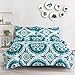 Wake In Cloud - Teal Comforter Set, Turquoise and Navy Blue Bohemian Boho Chic Mandala Medallion Pattern Printed on White, Soft Microfiber Bedding (3pcs, Queen Size)
