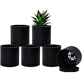 D'vine Dev 6 Pack 4 Inch Modern Plastic Plant Pots, Small Garden Planters for Plant with Drainage Holes and Saucers, Black Color, 74-Y-E-3
