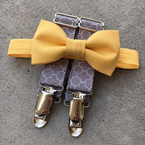Grey and Yellow Bow Tie and Suspender Set. Little Brotique. Infant - Adult. Wedding Attire, Photography Props.